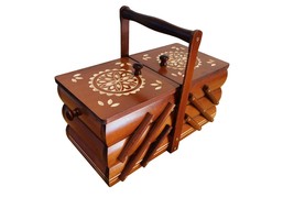 Wood sewing box, carved sewing caddy, wooden jewellery box for her, needles box  - £82.62 GBP