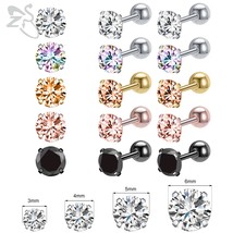 ZS 5 Pairs/lot Colored Round CZ Crystal Stud Earring Set 20g Black Gold Color St - £14.56 GBP