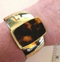 VTG NAPIER  signed gold color &amp; Faux Tortoise shell CUFF bracelet with guard - £27.96 GBP