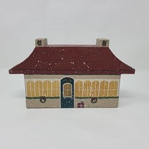 Vintage Wood Christmas Village Train Station Shelf Setter Primitive Folk Signed - £23.73 GBP