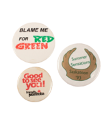 3 Pinbacks Canadian Theme Red Green Manitoba and Saskatoon - £5.92 GBP