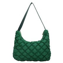 Fashion Plaid Green Puff  Bag Designer Space Cotton Handbag Woman  Duvet Tote Ba - £124.34 GBP