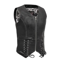 Women&#39;s Leather Apparel Motorcycle Leather Vest Love Lace by FirstMFG - £111.90 GBP