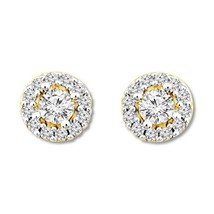 0.75Ct Round Simulated Diamond Halo Solitaire Stud Earrings Yellow Gold Plated - £58.61 GBP