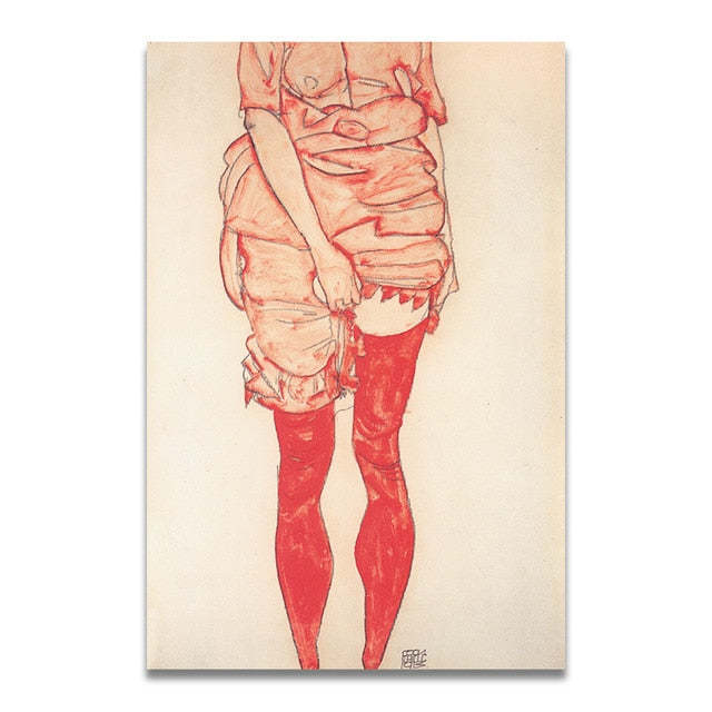 Egon Schiele Body Color Delineation Sketch Figure Wall Pictures HQ Canvas Print Item image 3