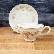 Homer Laughlin Countess Georgian Eggshell Floral Cup and Saucer F49N5 - $9.49