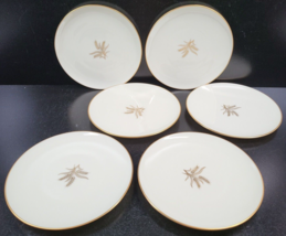 6 Lenox Wheat Bread Butter Plates Set Vintage Gold Trim R-442 Floral Dishes Lot - £47.21 GBP