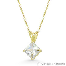Solitaire 6mm Princess Cut CZ Crystal Rabbit-Ear 13mm Pendant in 14k Yellow Gold - £41.09 GBP+