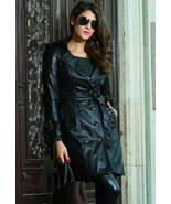Women&#39;s Trench Coat Genuine Stylish Black Leather Handmade Lambskin Wear... - $3,369.61 MXN+