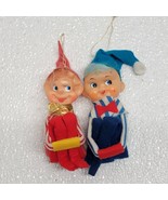 Lot of 2 Vintage Christmas  Knee Hugger Pixie Elves Red &amp; Blue Figures - $49.40