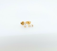 14K Solid Yellow Gold Emerald Cut Created Diamond Tiny Denty Stud Earring 0.20ct - £52.79 GBP