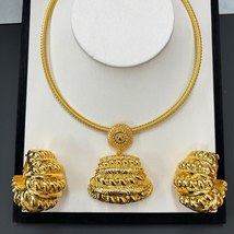 Dubai Women&#39;s Gold Color Jewelry Set African Big Flower Shaped Necklace Earrings - £41.49 GBP