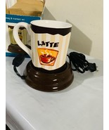 Ceramic Mug and Warmer Plate Set Brown with Latte Graphic NIB - $13.09