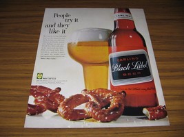 1961 Print Ad Carling Black Label Beer in Bottle &amp; Big Salty Pretzels - £8.74 GBP