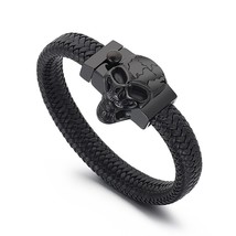 Punk Ghost Skull Leather Bracelets Polished Stainless Steel Bracelet For Men&#39;s J - £19.74 GBP
