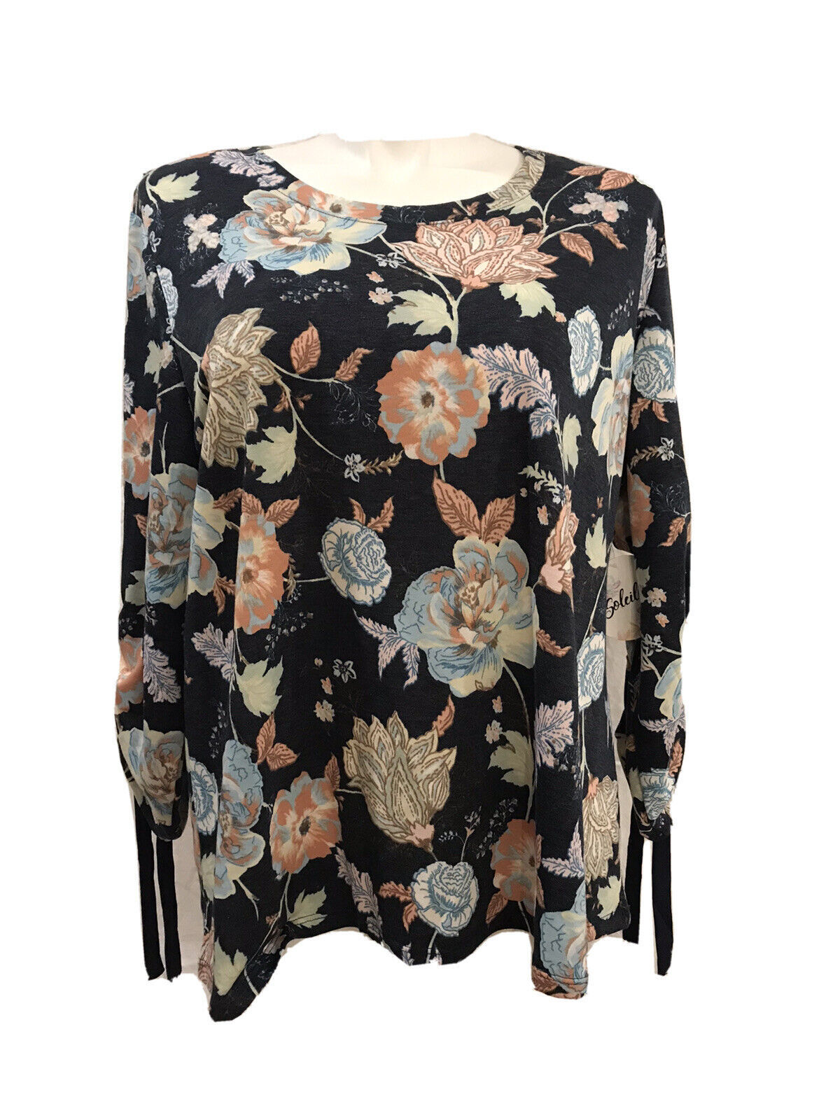 Soleillee Women&#39;s Plus Size 3X Floral Ribbon Sleeve Blouse Top Navy Pink... - $26.09
