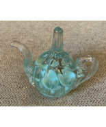 Vintage Art Glass Teapot Paperweight with Blue Flowers - 4&quot; Tall - $23.23 CAD