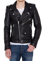 Men Leather Jacket Black Slim fit Biker Motorcycle Genuine Lambskin Jack... - £92.84 GBP