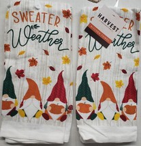 2 Kitchen Towels (14&quot;x24&quot;) Harvest Gnomes Wth Fall Leaves,Sweater Weather, Mi - $11.87