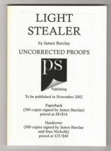 James Barclay LIGHT STEALER First edition Advance Proof Copy Ltd. Raven Fantasy - £16.90 GBP