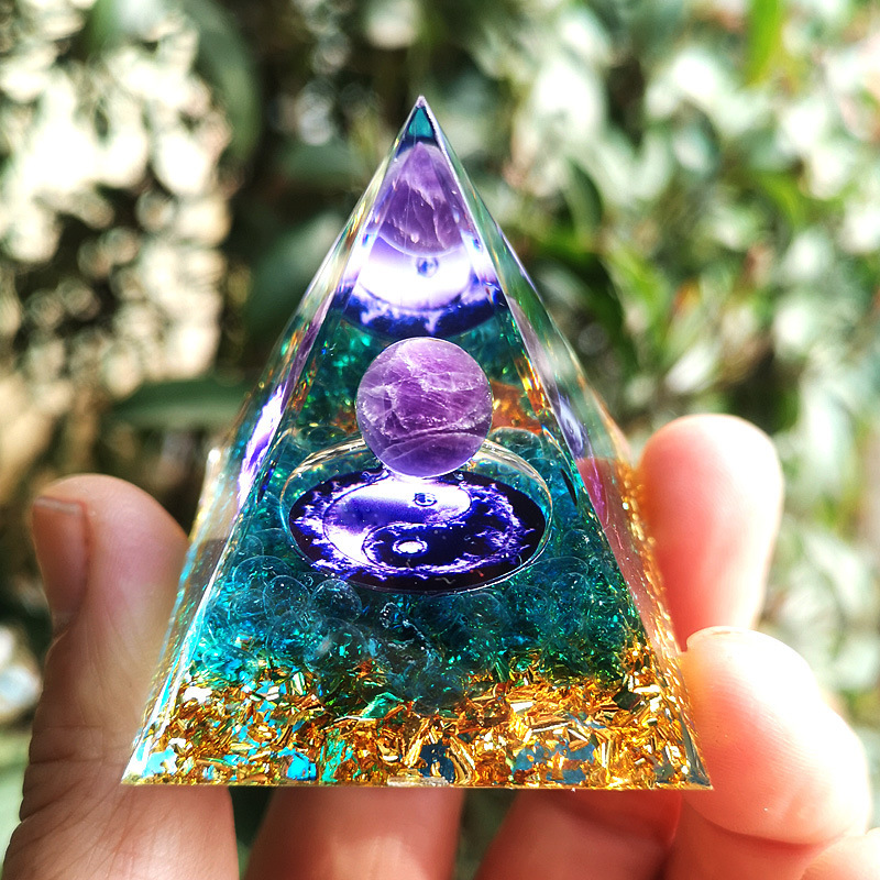 Natural Orgonite Pyramid Reiki Amethyst Energy Healing Chakra Meditation... - $11.99