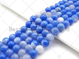 Quality Natural Blue Banded Agate - 8/10/12/14mm Round Smooth Beads - Sku#UA196 - $5.50+