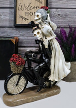 Day Of The Dead Just Married Wedding Bride Groom Skeletons On Bicycle Figurine - £39.95 GBP