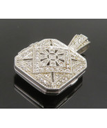 925 Sterling Silver - Vintage Heart Charm Square Topaz Pendant (OPENS) - PT20377 - $57.71