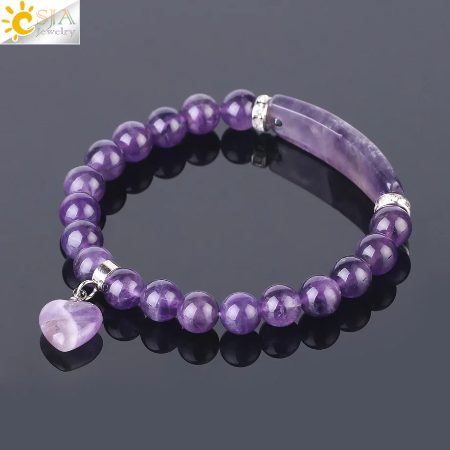 Purple Crystal Quartz Amethysts Bracelets Natural Round Beads Bangle Women&#39;s Han - £16.62 GBP