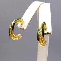 Vintage Enamel Triple Hoop Earrings, Gold Tone and Forest Green - £20.11 GBP