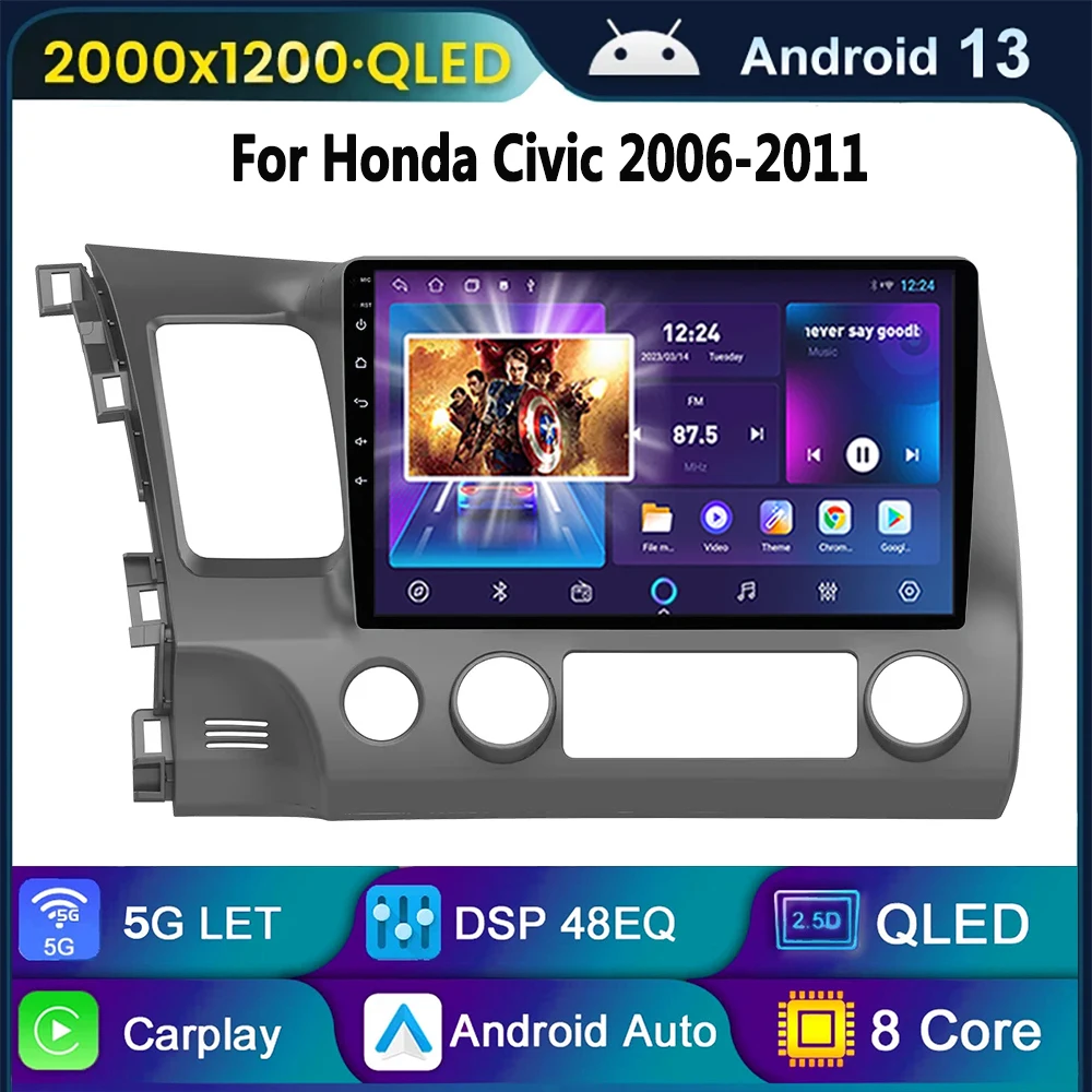 Android 13 Car Radio Multimedia Player for Honda Civic 2005-2012 Navigat... - $159.05+