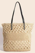 Fame Faux Leather Handle Knitted Tote Bag - $50.99