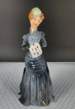 Vintage LADY with MUFF Figurine, Porcelain Japan. 7.5&quot; Gray Dress Ellegant Decor - £11.75 GBP