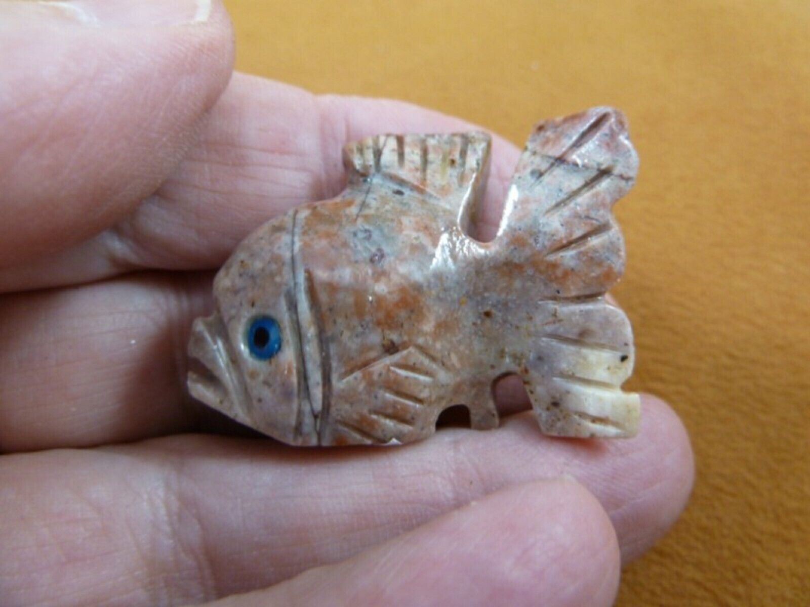 (Y-FIS-TR-7) little TROPICAL red FISH gemstone SOAPSTONE figurine love a... - $8.59