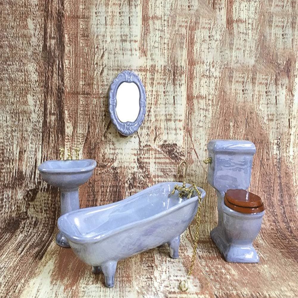 Dollhouse Furniture Miniature Bathroom Set Purple Bathroom Accessories, ... - $38.93