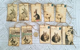 10 Pcs Primitive Bunny Rabbits Hares Gift Vintage Linen Hang Tags #MNSD - £12.02 GBP