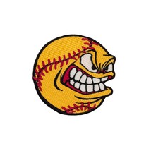 Angry Softball Ball Embroidered Patch. Size: 3.5 X3.5 inches. - £5.45 GBP