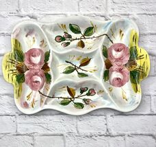 An item in the Pottery & Glass category: Shabby Chic Serving Platter Dish Roses Pink Rosebuds Made In Italy Sections