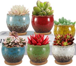 Succulent Pots 4inch Colorful Ceramic Flower Pots,Succulent Planters pack of 6 - £26.70 GBP