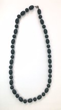 Vintage Dark Green Plastic Beaded Necklace Oblong &amp; Round Beads Approx 24&quot; - £10.33 GBP