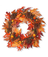 24 In. Artificial Maple Wreath with Clear Lights - $1,216.55 MXN