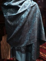 Nemesis Vintage Style Knit Brocade Turquoise Black Pashmina Paisley Scar... - $34.64