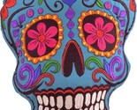 Blue Sugar Skull Throw Pillow Detailed with Colors Embroidered Decorativ... - $27.95