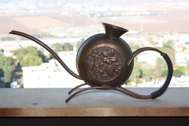 Handmade Israel Arts &amp; Crafts Hammered Copper Vase on Stand Vintage 50&#39;s - £44.55 GBP
