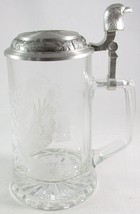 Etched Crystal Eagle Beer Stein Tankard Mug with Pewter Eagle Lid, Germany - £18.80 GBP