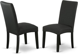 East West Furniture Parson Chairs - Comfortable Black Linen Fabric,, Set of 2 - £136.65 GBP