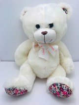 Mothers Day Teddy Bear Plush 13” Tall Ivory W/Multi Rose Trim - £10.62 GBP