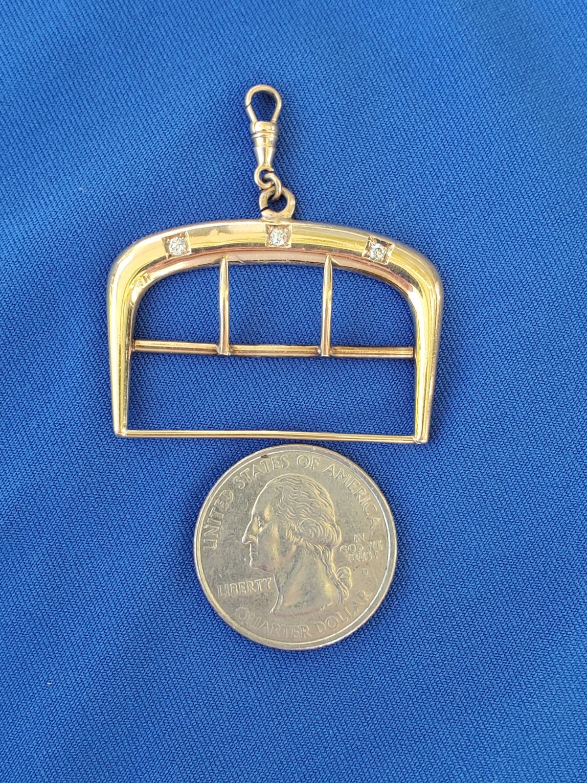 Vintage Earth Mined Diamond Buckle Deco Statement Pendant Solid 14k Gold 5.18 gr Item image 4