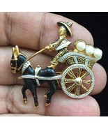 DAMASCENE Man, Donkey and Cart BROOCH in Gold-Tone with Faux Pearls - 1 ... - £15.95 GBP