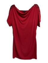Banana Republic Red Shift Dress Soft Knit Lattice Shoulder Ruched Sides XL - £24.30 GBP